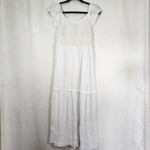 Sincerely Jules White Crochet Smocked Maxi Sundress Sz S Boho Cottage Peasant